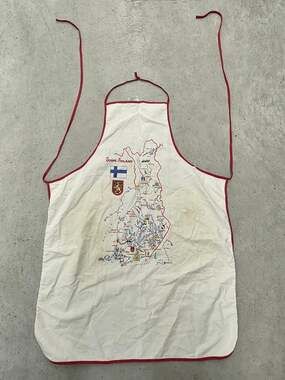 Vintage Suomi-Finland Map Souvenir Apron White Red Trim Kitchen Cook